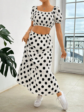 Polka Dot Casual Skirt Set
