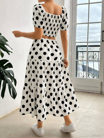 Polka Dot Casual Skirt Set