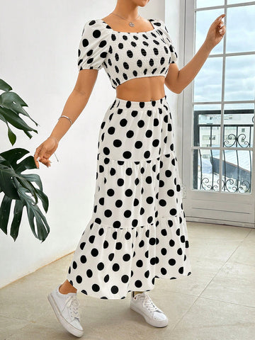 Polka Dot Casual Skirt Set