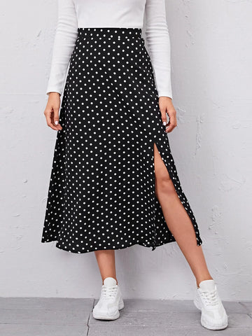 Essnce Polka Dot Split Side Skirt