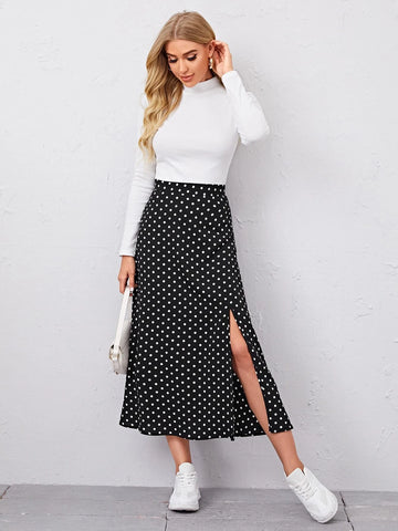 Essnce Polka Dot Split Side Skirt