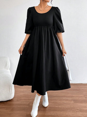 Puff Sleeve & High Waist & Long Length Dress