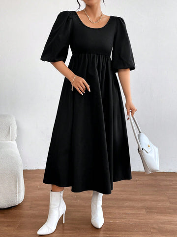 Puff Sleeve & High Waist & Long Length Dress
