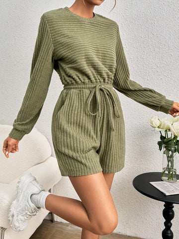 Rib-Knit Drawstring Waist Romper