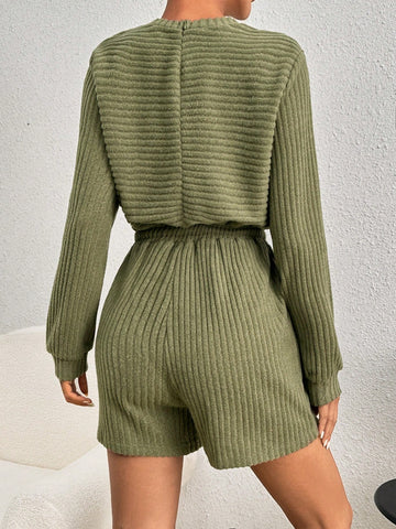 Rib-Knit Drawstring Waist Romper