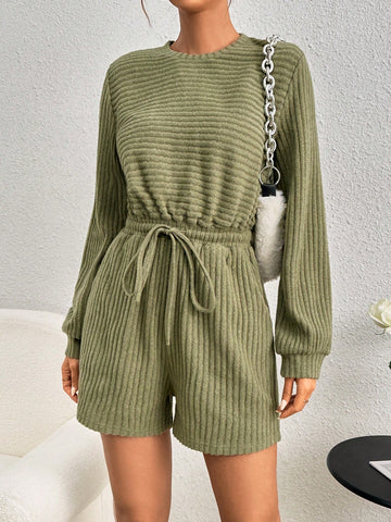 Rib-Knit Drawstring Waist Romper
