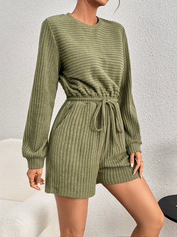Rib-Knit Drawstring Waist Romper