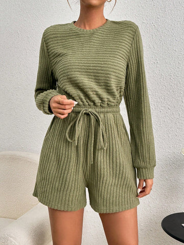 Rib-Knit Drawstring Waist Romper