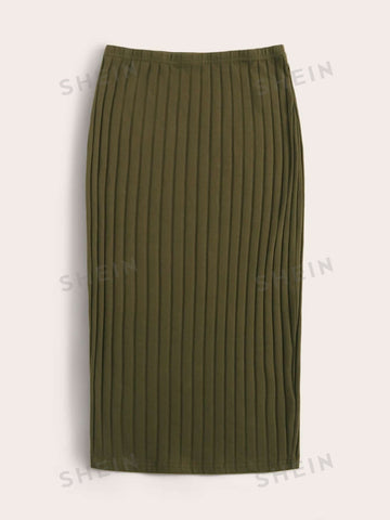 Essnce Rib-knit Solid Pencil Skirt