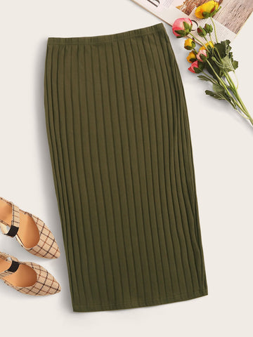 Essnce Rib-knit Solid Pencil Skirt