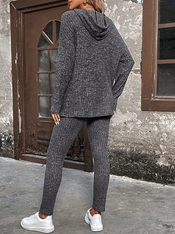 Ribbon Knit Kangaroo Pocket Hoodie And Leggings Set