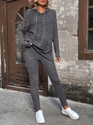 Ribbon Knit Kangaroo Pocket Hoodie And Leggings Set