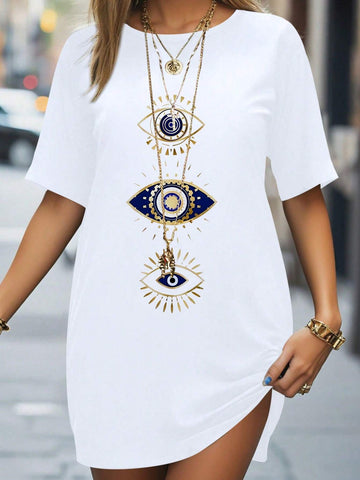 Essnce Round Neck Graphic Printed Summer Casual Short Sleeve T-Shirt