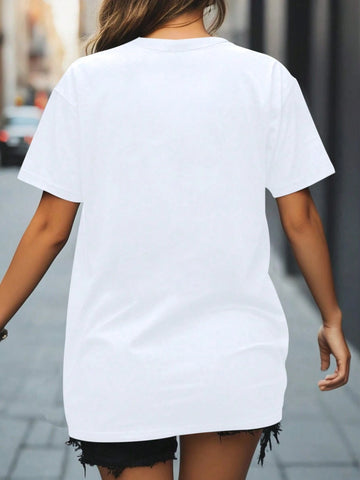 Essnce Round Neck Graphic Printed Summer Casual Short Sleeve T-Shirt