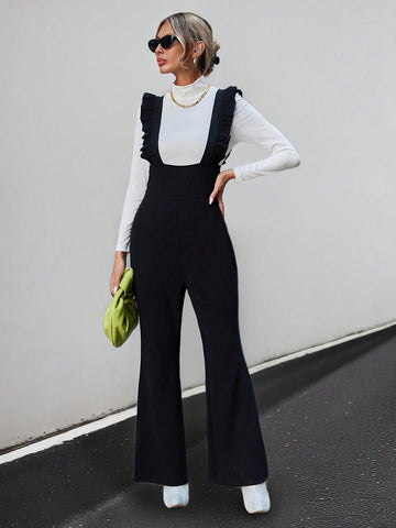 Ruffle Trim Decorated Sleeveless Overalls