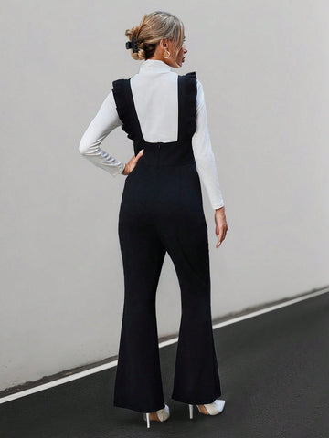 Ruffle Trim Decorated Sleeveless Overalls