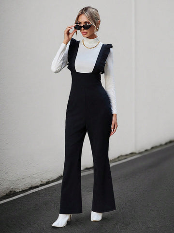 Ruffle Trim Decorated Sleeveless Overalls