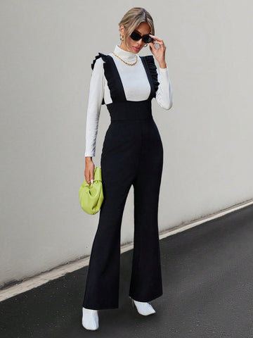 Ruffle Trim Decorated Sleeveless Overalls