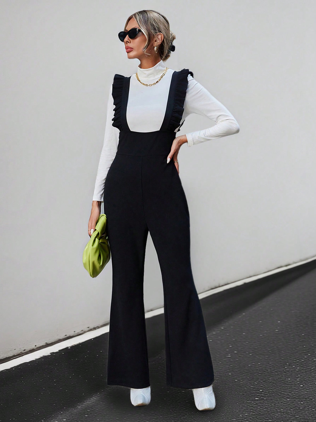 Ruffle Trim Decorated Sleeveless Overalls