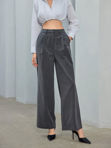 Essnce Slim Pinstripe Trousers With Slanted Pockets