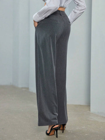 Essnce Slim Pinstripe Trousers With Slanted Pockets