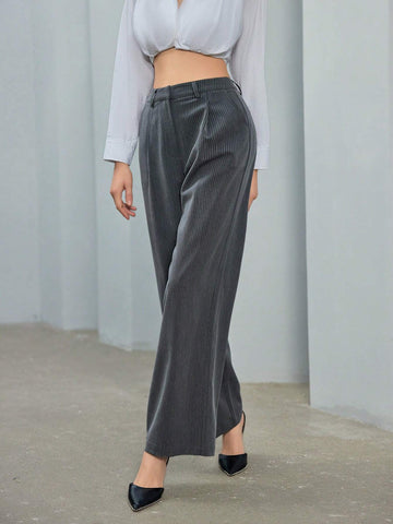 Essnce Slim Pinstripe Trousers With Slanted Pockets