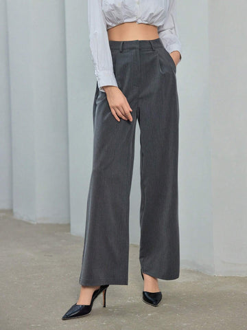 Essnce Slim Pinstripe Trousers With Slanted Pockets