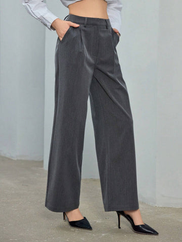 Essnce Slim Pinstripe Trousers With Slanted Pockets