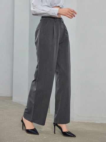 Essnce Slim Pinstripe Trousers With Slanted Pockets