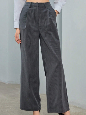 Essnce Slim Pinstripe Trousers With Slanted Pockets