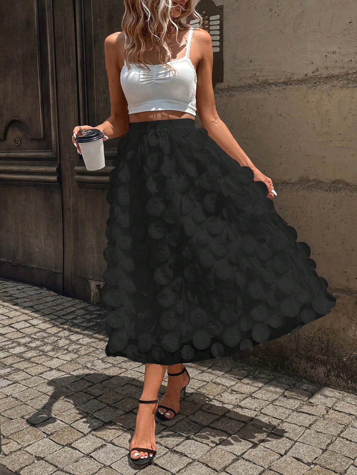 Solid Appliques Mesh Overlay Skirt