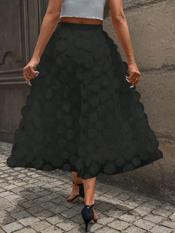 Solid Appliques Mesh Overlay Skirt