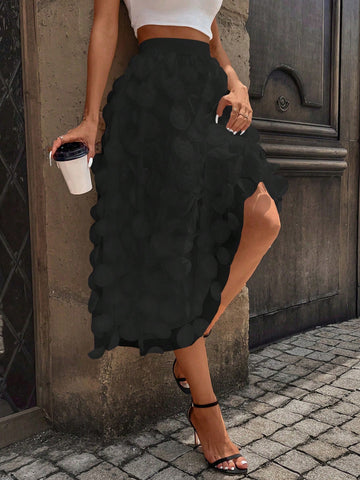 Solid Appliques Mesh Overlay Skirt