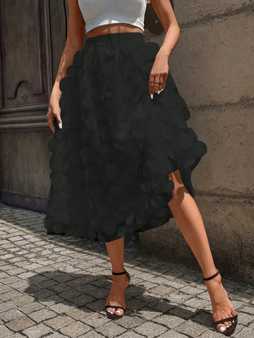 Solid Appliques Mesh Overlay Skirt
