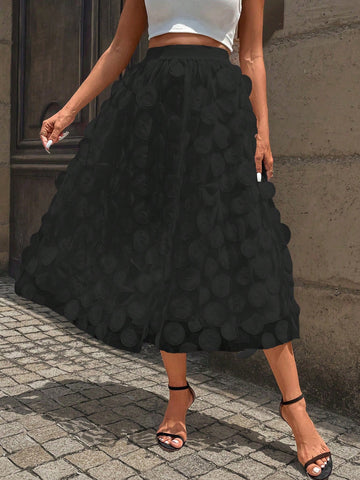 Solid Appliques Mesh Overlay Skirt