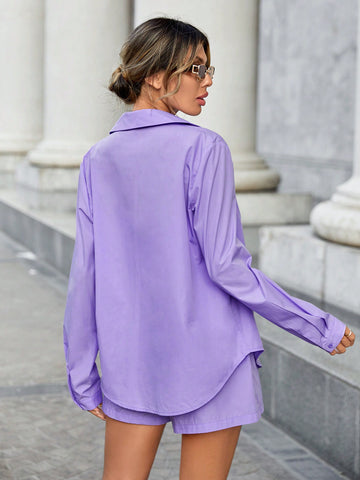 Solid Button Front Shirt & Shorts