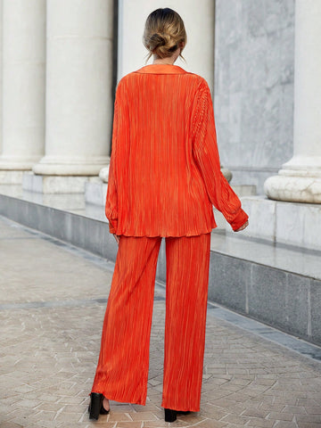 Solid Button Front Shirt & Wide Leg Pants