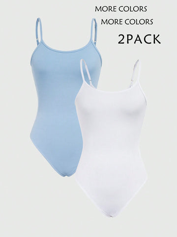 Solid Color Combination Bodysuit With Spaghetti Straps