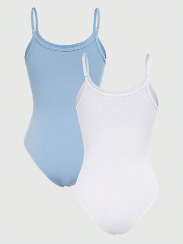 Solid Color Combination Bodysuit With Spaghetti Straps