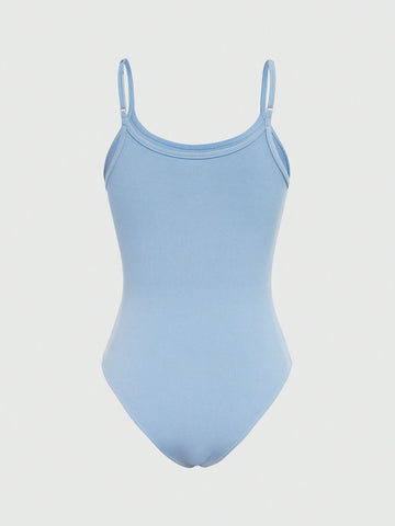 Solid Color Combination Bodysuit With Spaghetti Straps