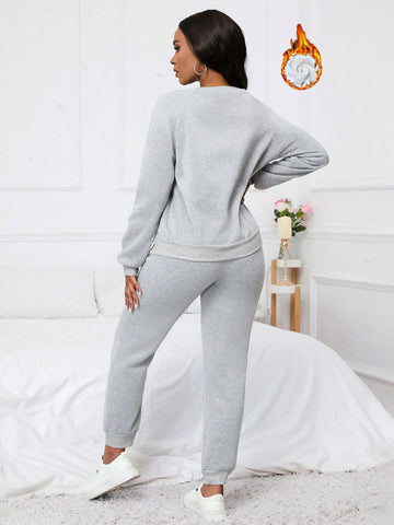 Solid Color Fleece Lined Two Piece Set