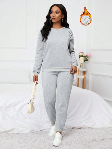 Solid Color Fleece Lined Two Piece Set