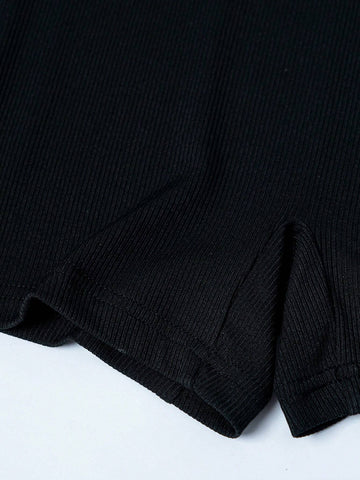 Solid Color Half Zipper Sleeveless Bodysuit With Tight Fit