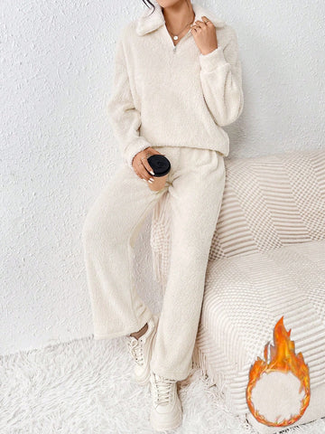 Solid Color Half Zipper Top & Pants Set