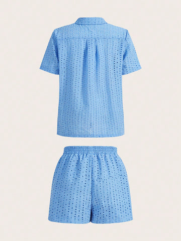 Solid Color Hollow Out Embroidered Outfit/Set