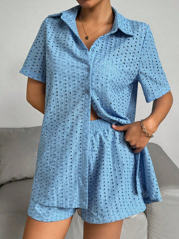 Solid Color Hollow Out Embroidered Outfit/Set