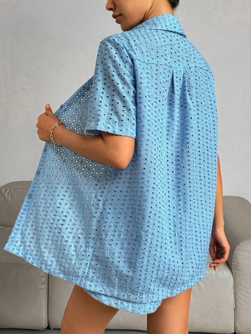 Solid Color Hollow Out Embroidered Outfit/Set