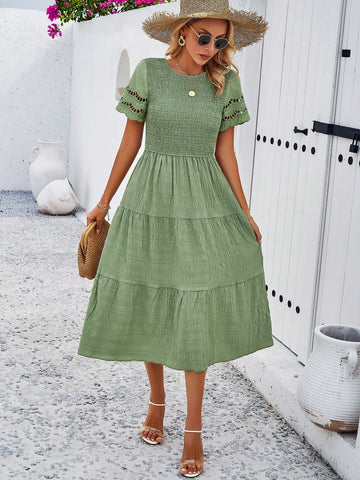 Solid Color Knitted Splice Women'S Dress