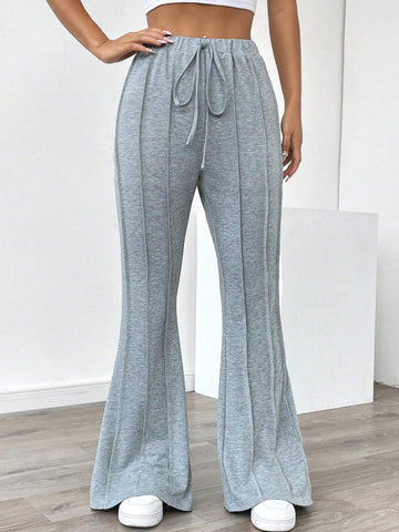 Essnce Solid Color Knotted Casual Flared Leg Pants
