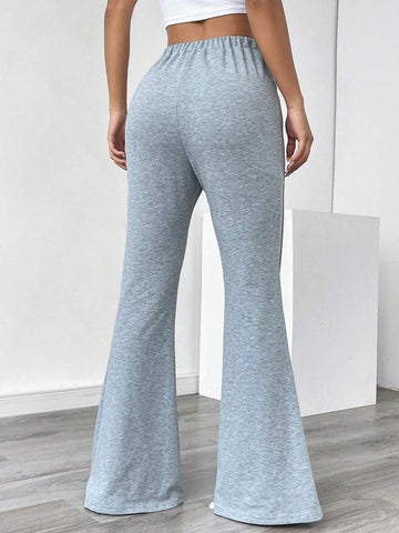 Essnce Solid Color Knotted Casual Flared Leg Pants
